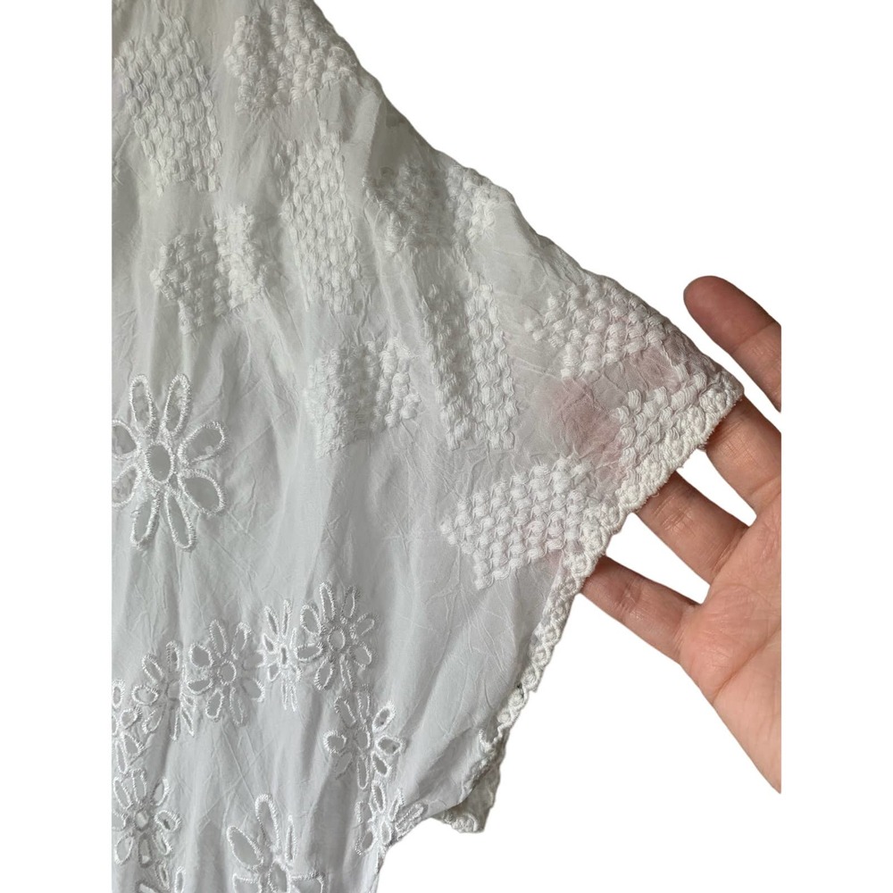Johnny Was Embroidered White Short Sleeve Tunic Top Shirt, size L - Picture 7 of 7